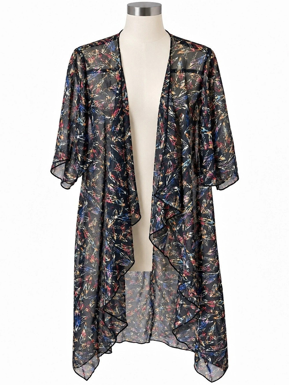 Floral Print Draped Cape Black Multicolor Size Small